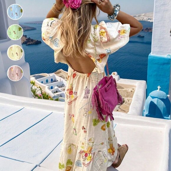 Apricot Casual Women's Elegant Printed Backless Boho Dress - Picture 3 of 11